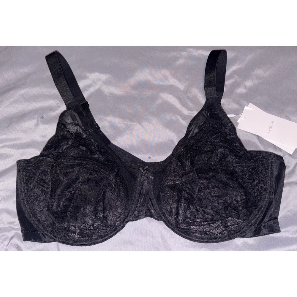 NEW HSIA Full Figure‎ Black Lace Unlined Full Coverage Underwire Bra, Size 46DDD